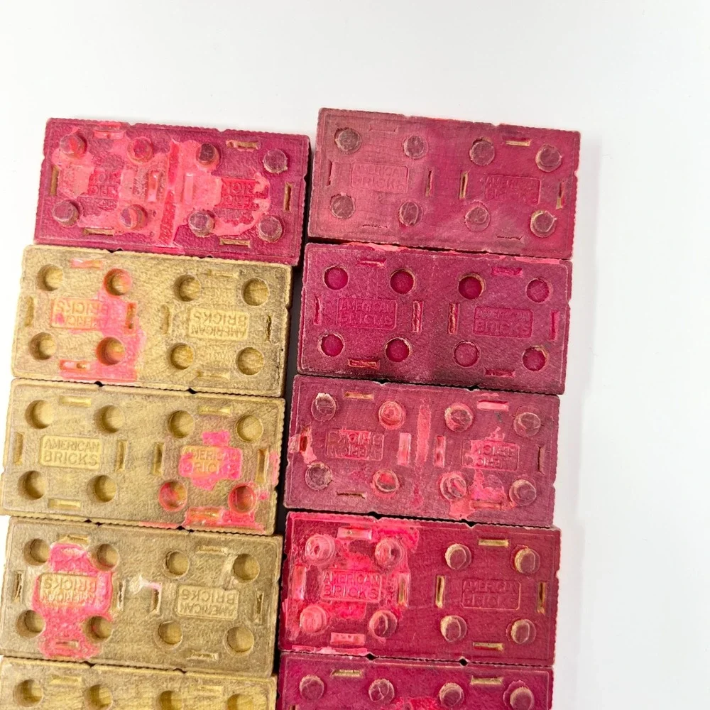VTG American Bricks 2LB Halsam Wood Building Blocks Bulk Lot Red /Yellow USA